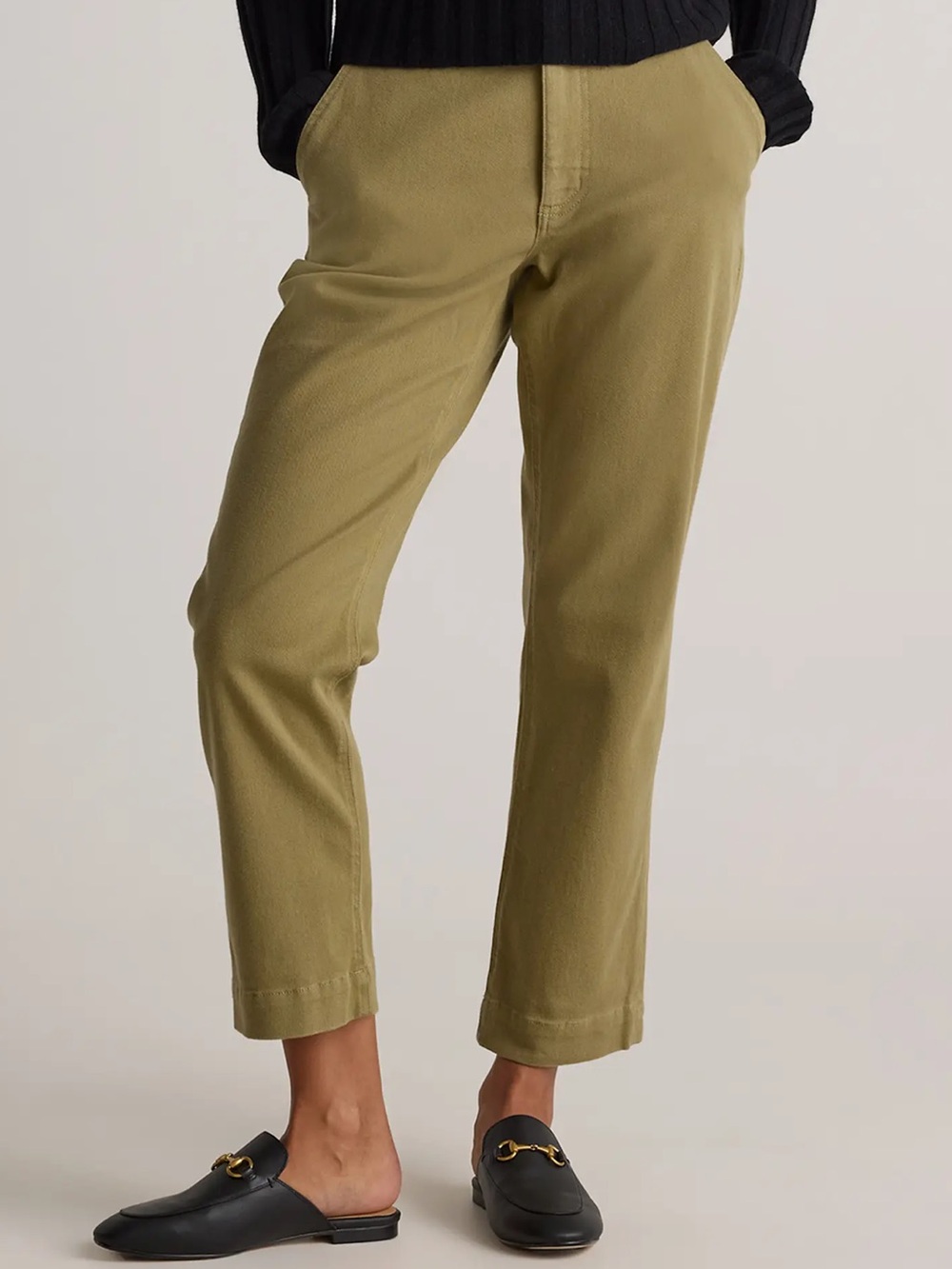 Sold Quince Organic Stretch Cotton Twill Cropped Pants Olive Sz 14 Orig. $59